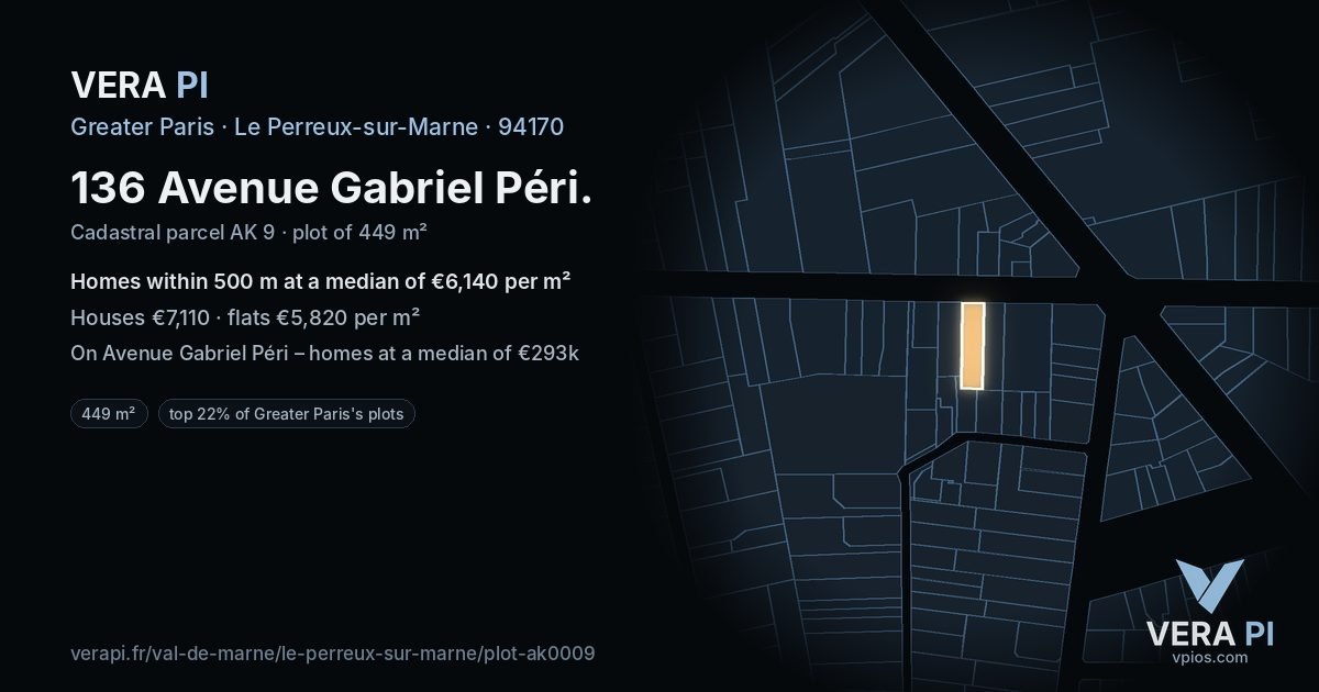 136 Avenue Gabriel Péri, Le Perreux-sur-Marne at night – the plot lit, the parcels around coloured by the prices near them