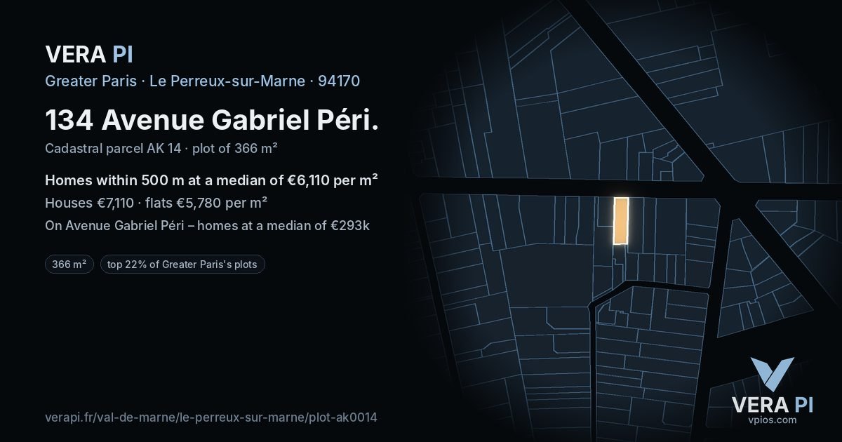 134 Avenue Gabriel Péri, Le Perreux-sur-Marne at night – the plot lit, the parcels around coloured by the prices near them