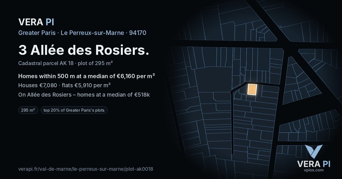 3 Allée des Rosiers, Le Perreux-sur-Marne at night – the plot lit, the parcels around coloured by the prices near them