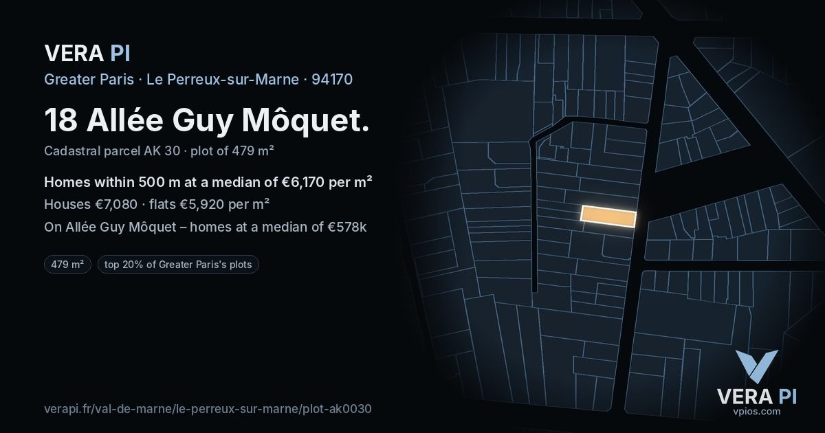 18 Allée Guy Môquet, Le Perreux-sur-Marne at night – the plot lit, the parcels around coloured by the prices near them