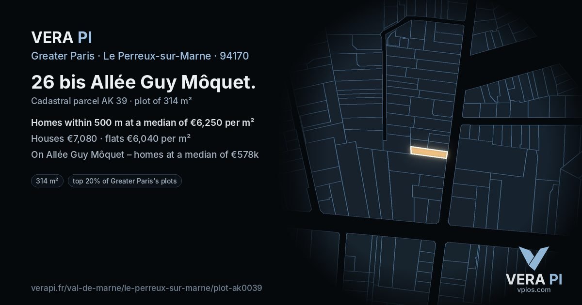 26 bis Allée Guy Môquet, Le Perreux-sur-Marne at night – the plot lit, the parcels around coloured by the prices near them