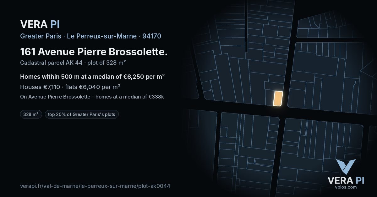 161 Avenue Pierre Brossolette, Le Perreux-sur-Marne at night – the plot lit, the parcels around coloured by the prices near them