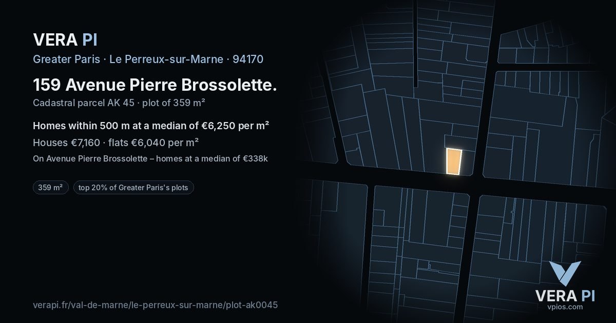 159 Avenue Pierre Brossolette, Le Perreux-sur-Marne at night – the plot lit, the parcels around coloured by the prices near them