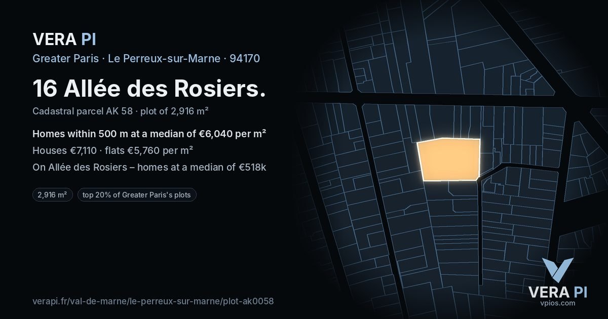 16 Allée des Rosiers, Le Perreux-sur-Marne at night – the plot lit, the parcels around coloured by the prices near them