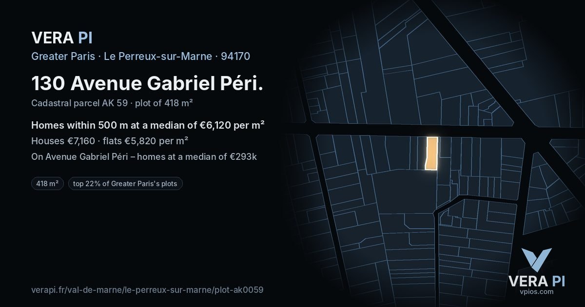 130 Avenue Gabriel Péri, Le Perreux-sur-Marne at night – the plot lit, the parcels around coloured by the prices near them