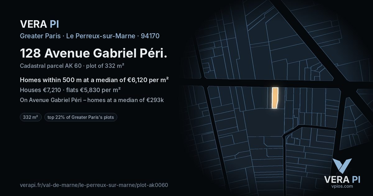 128 Avenue Gabriel Péri, Le Perreux-sur-Marne at night – the plot lit, the parcels around coloured by the prices near them