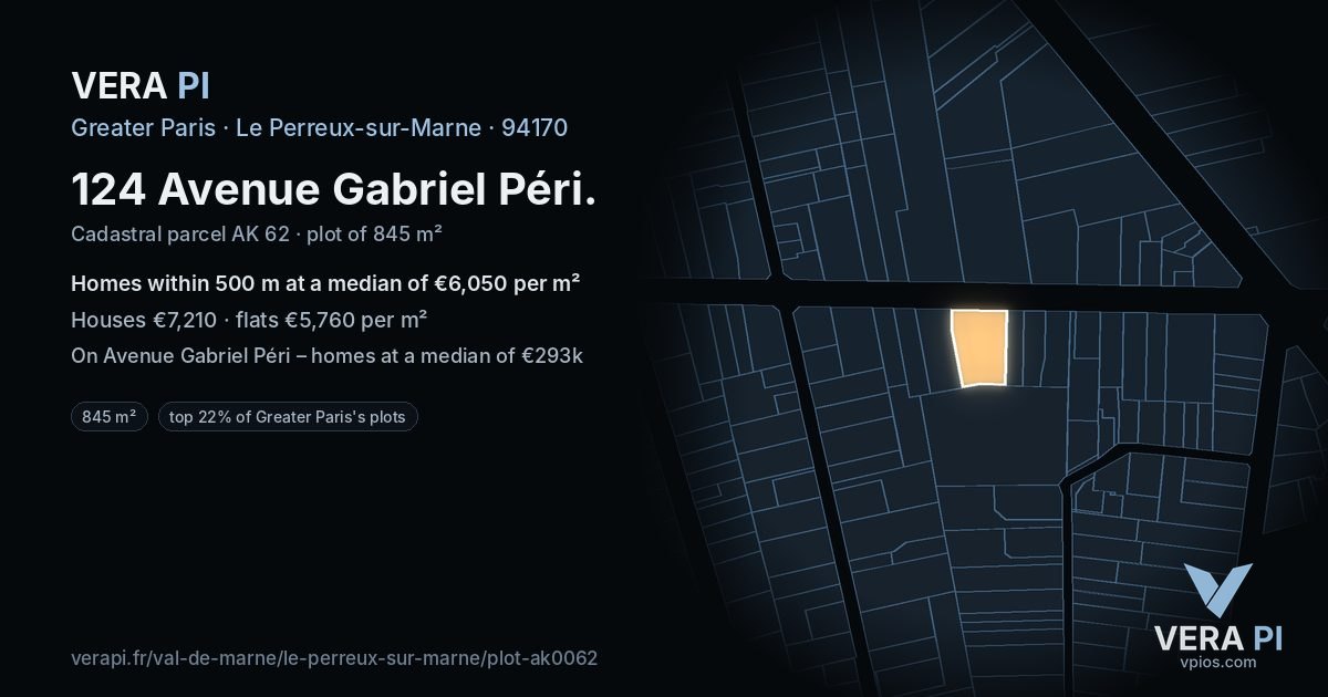 124 Avenue Gabriel Péri, Le Perreux-sur-Marne at night – the plot lit, the parcels around coloured by the prices near them