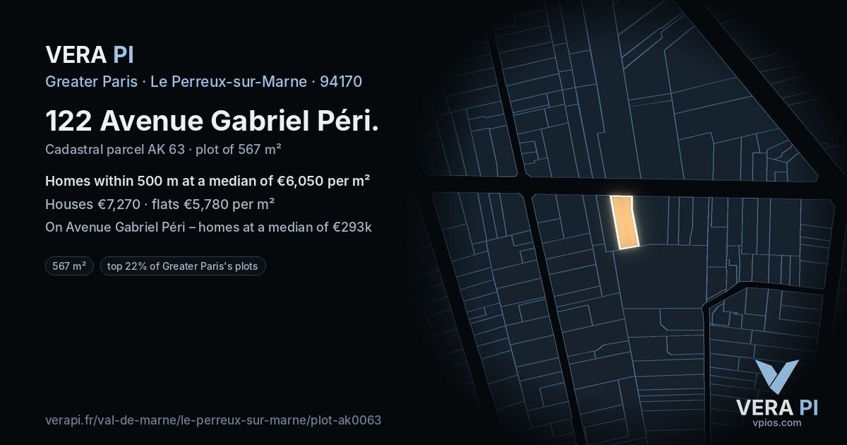 122 Avenue Gabriel Péri, Le Perreux-sur-Marne at night – the plot lit, the parcels around coloured by the prices near them