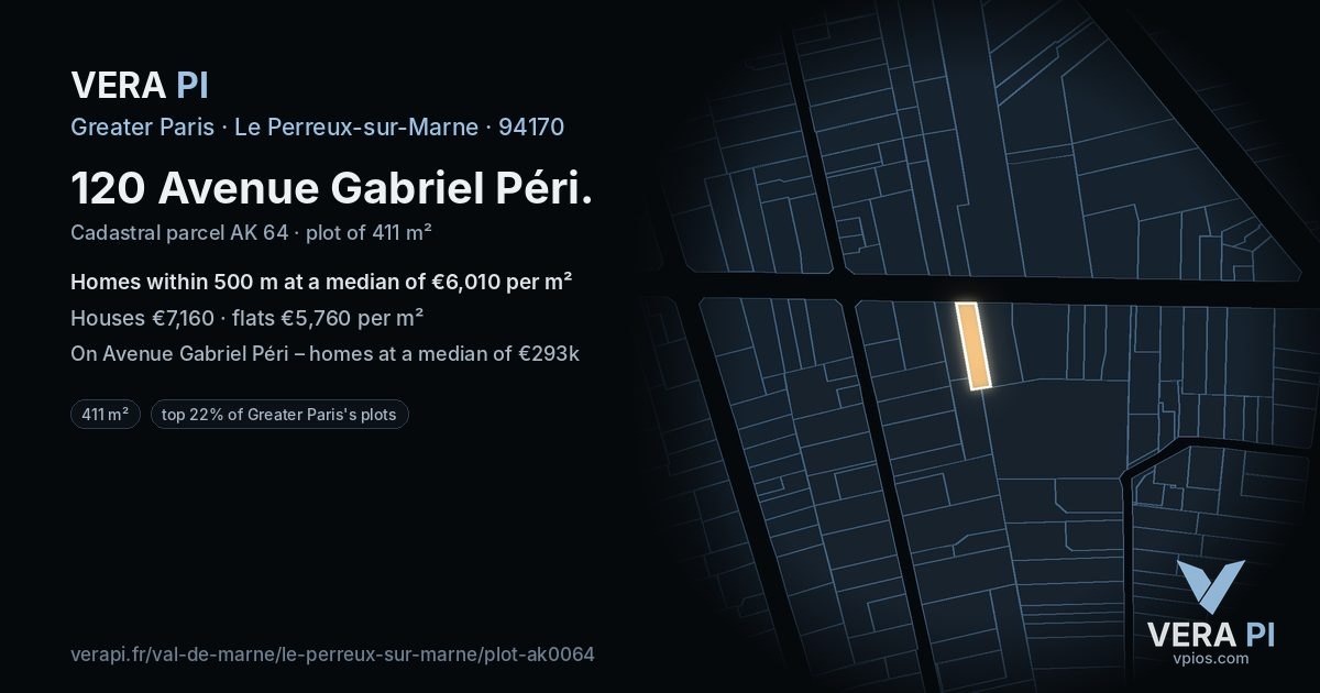 120 Avenue Gabriel Péri, Le Perreux-sur-Marne at night – the plot lit, the parcels around coloured by the prices near them