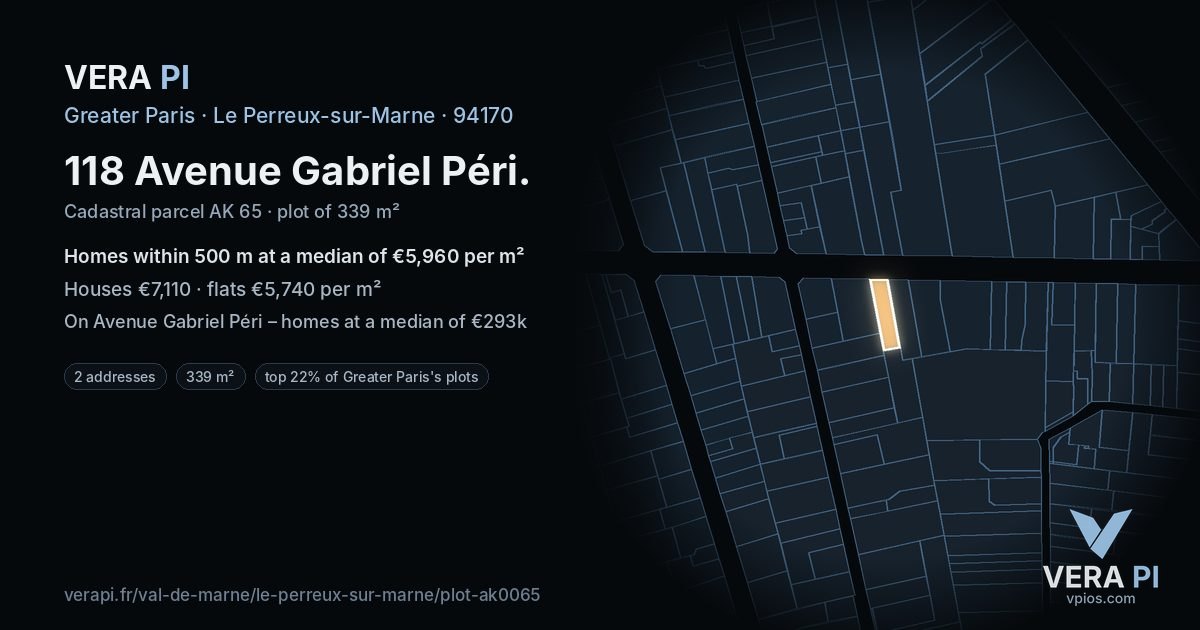 118 Avenue Gabriel Péri, Le Perreux-sur-Marne at night – the plot lit, the parcels around coloured by the prices near them