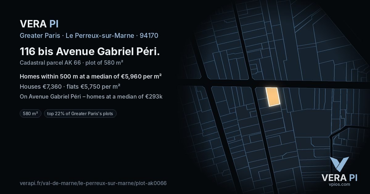 116 bis Avenue Gabriel Péri, Le Perreux-sur-Marne at night – the plot lit, the parcels around coloured by the prices near them