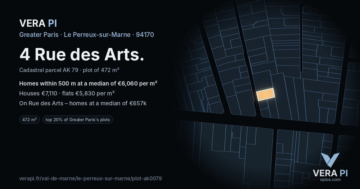 4 Rue des Arts, Le Perreux-sur-Marne at night – the plot lit, the parcels around coloured by the prices near them