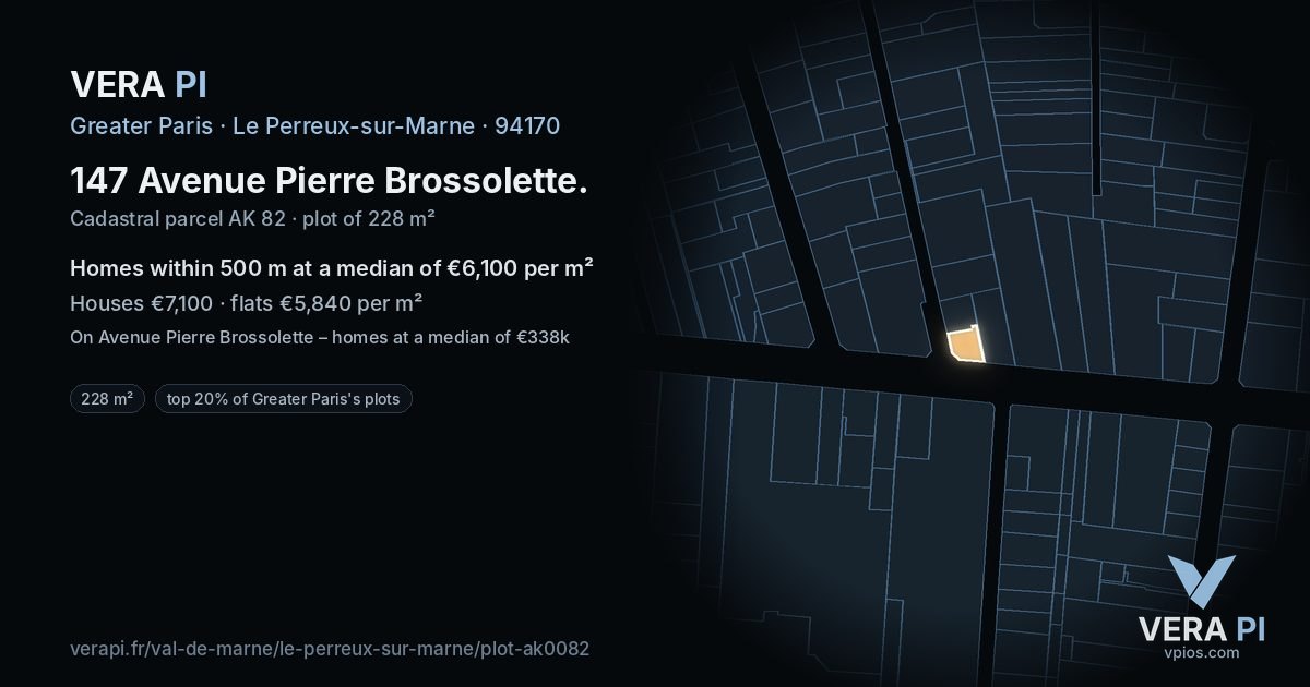 147 Avenue Pierre Brossolette, Le Perreux-sur-Marne at night – the plot lit, the parcels around coloured by the prices near them
