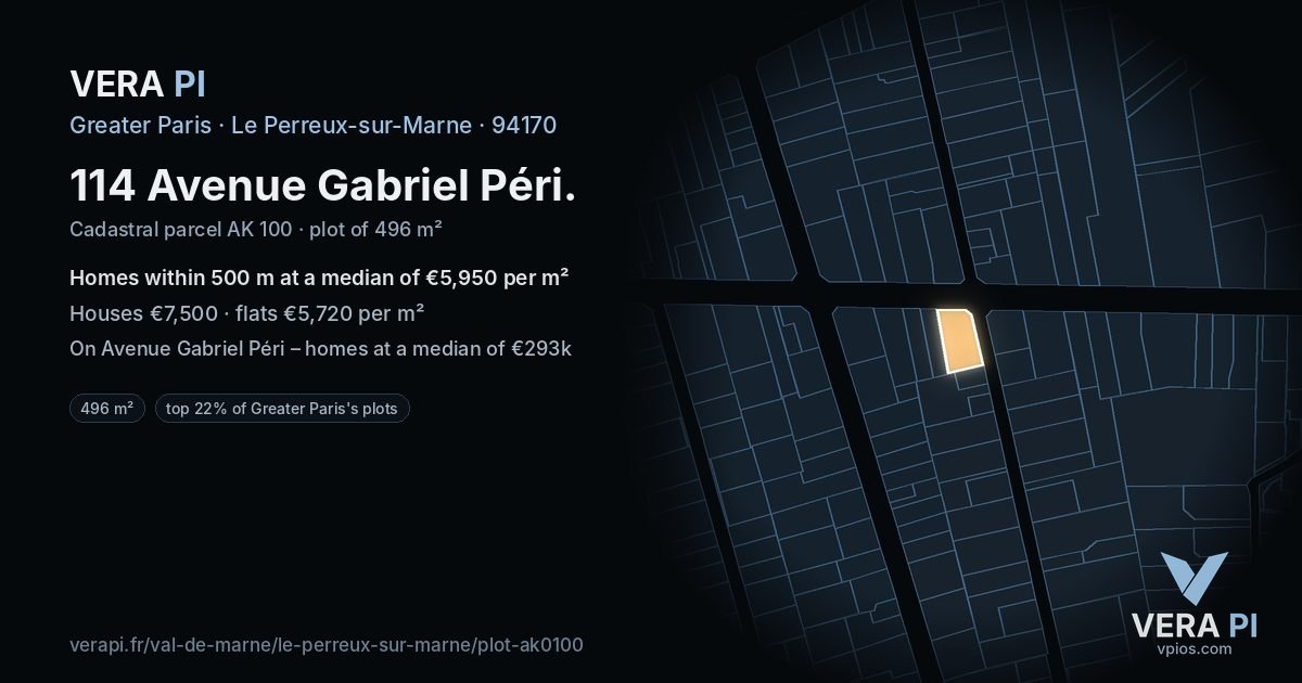 114 Avenue Gabriel Péri, Le Perreux-sur-Marne at night – the plot lit, the parcels around coloured by the prices near them