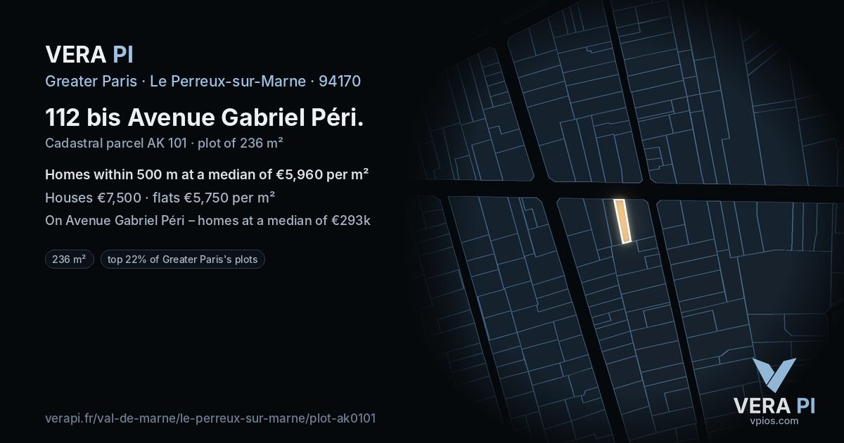 112 bis Avenue Gabriel Péri, Le Perreux-sur-Marne at night – the plot lit, the parcels around coloured by the prices near them
