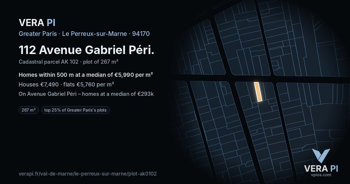 112 Avenue Gabriel Péri, Le Perreux-sur-Marne at night – the plot lit, the parcels around coloured by the prices near them