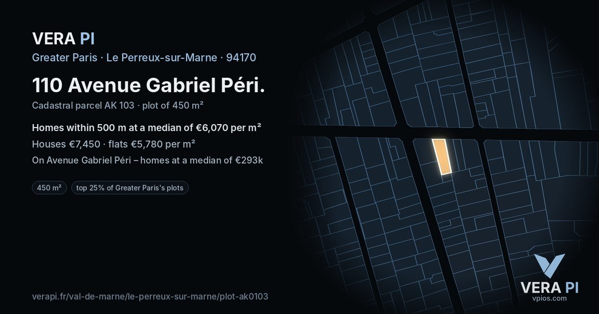 110 Avenue Gabriel Péri, Le Perreux-sur-Marne at night – the plot lit, the parcels around coloured by the prices near them