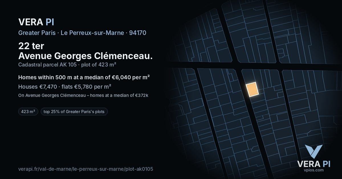 22 ter Avenue Georges Clémenceau, Le Perreux-sur-Marne at night – the plot lit, the parcels around coloured by the prices near them