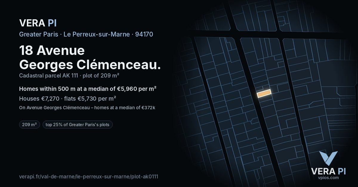 18 Avenue Georges Clémenceau, Le Perreux-sur-Marne at night – the plot lit, the parcels around coloured by the prices near them