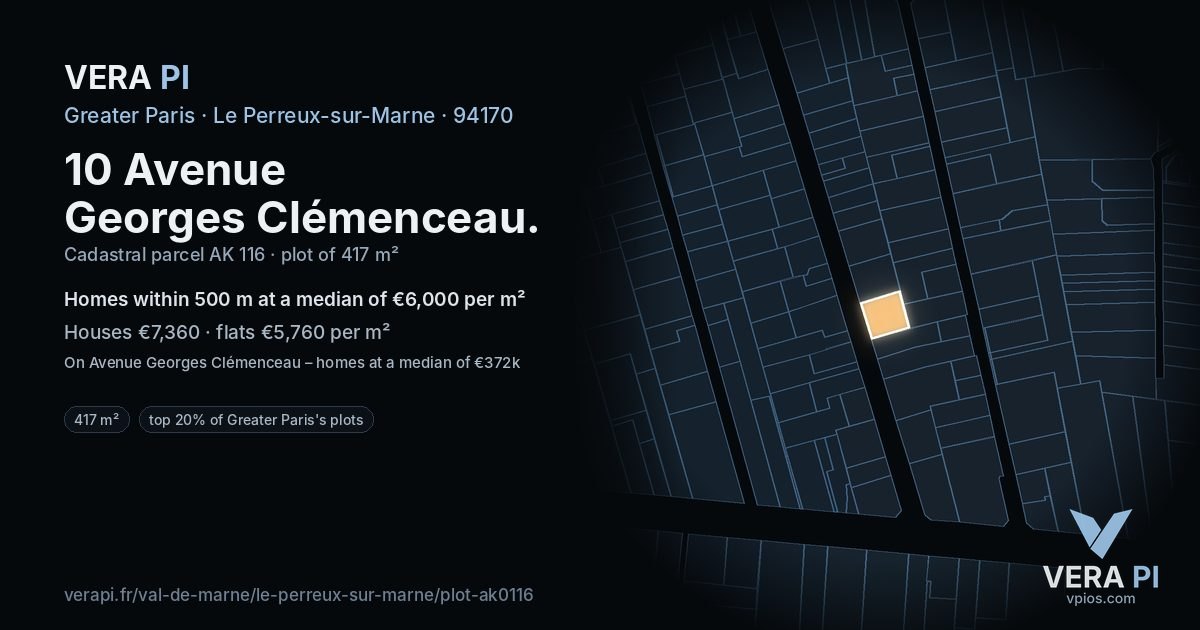 10 Avenue Georges Clémenceau, Le Perreux-sur-Marne at night – the plot lit, the parcels around coloured by the prices near them