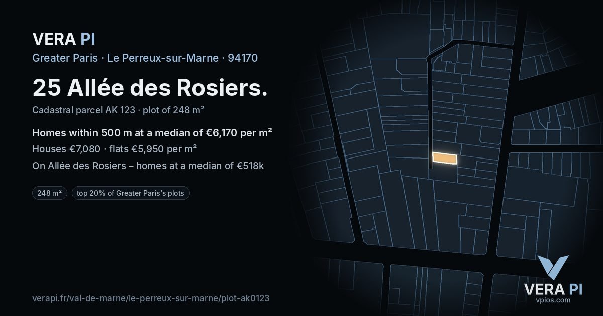 25 Allée des Rosiers, Le Perreux-sur-Marne at night – the plot lit, the parcels around coloured by the prices near them