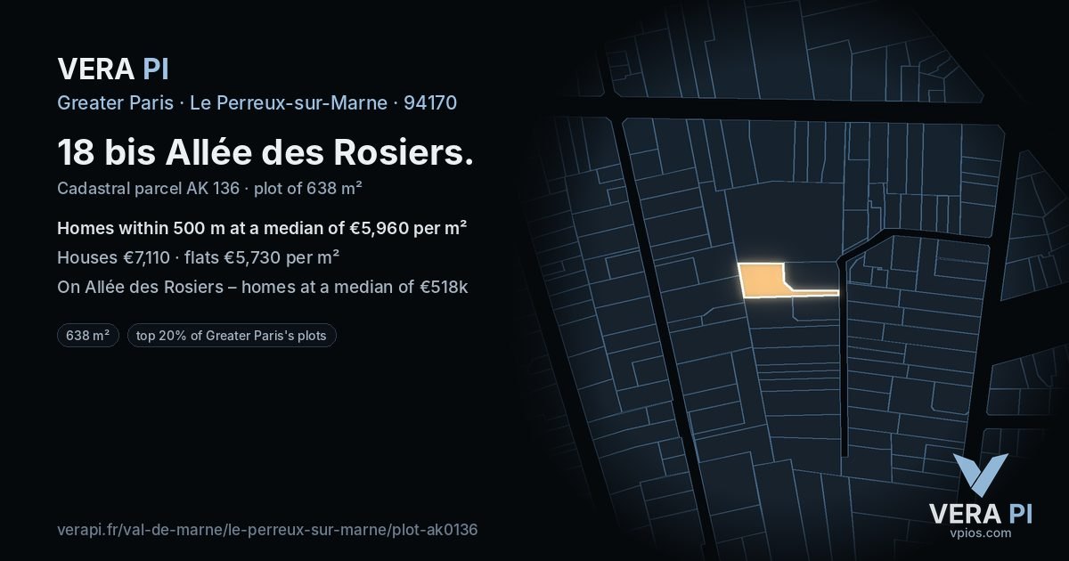 18 bis Allée des Rosiers, Le Perreux-sur-Marne at night – the plot lit, the parcels around coloured by the prices near them
