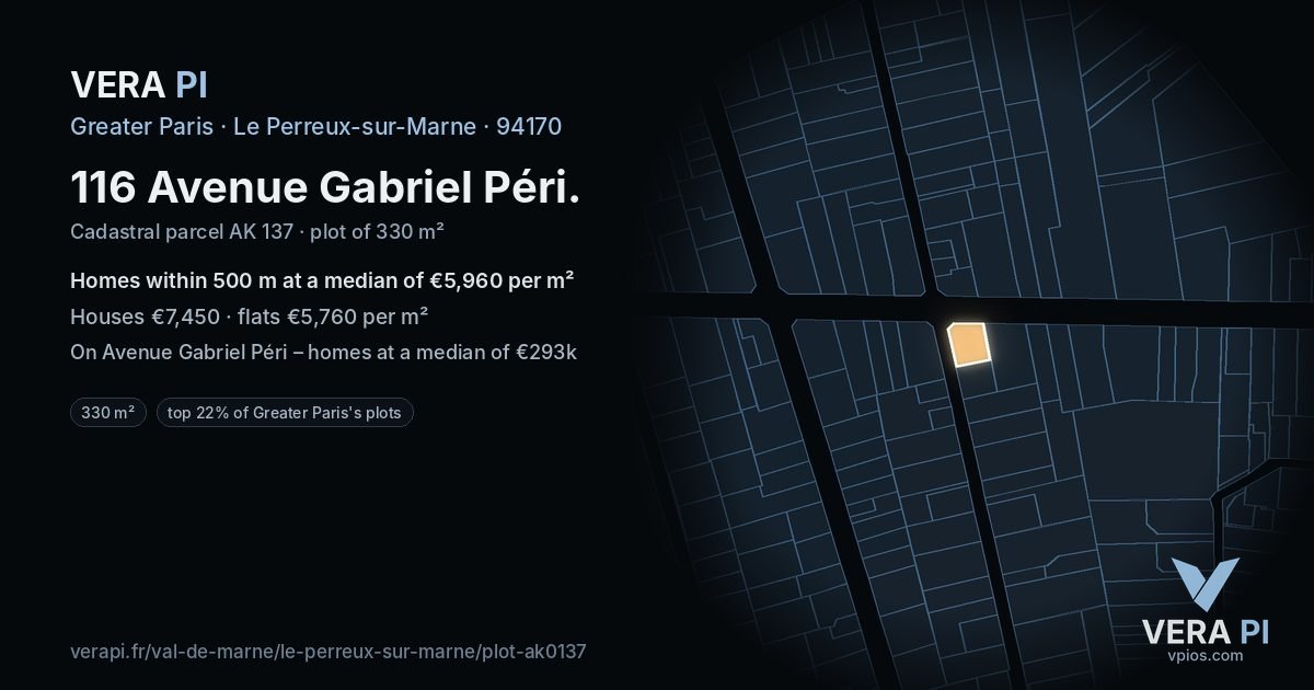 116 Avenue Gabriel Péri, Le Perreux-sur-Marne at night – the plot lit, the parcels around coloured by the prices near them