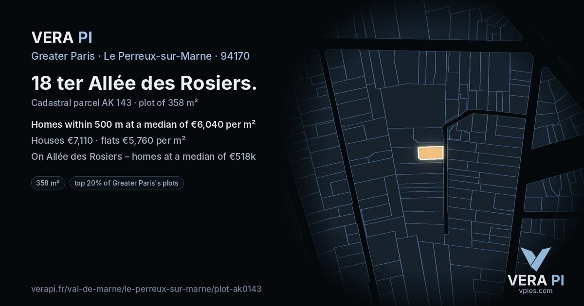 18 ter Allée des Rosiers, Le Perreux-sur-Marne at night – the plot lit, the parcels around coloured by the prices near them