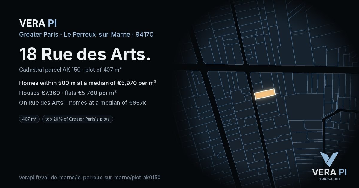 18 Rue des Arts, Le Perreux-sur-Marne at night – the plot lit, the parcels around coloured by the prices near them