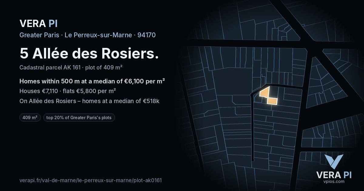 5 Allée des Rosiers, Le Perreux-sur-Marne at night – the plot lit, the parcels around coloured by the prices near them