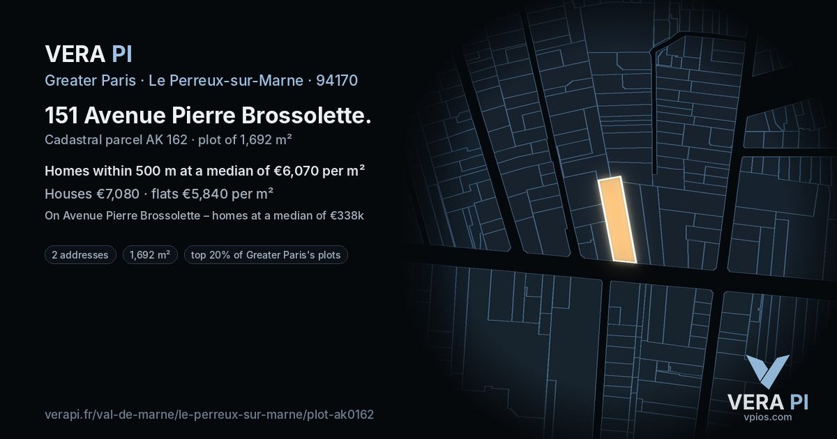 151 Avenue Pierre Brossolette, Le Perreux-sur-Marne at night – the plot lit, the parcels around coloured by the prices near them