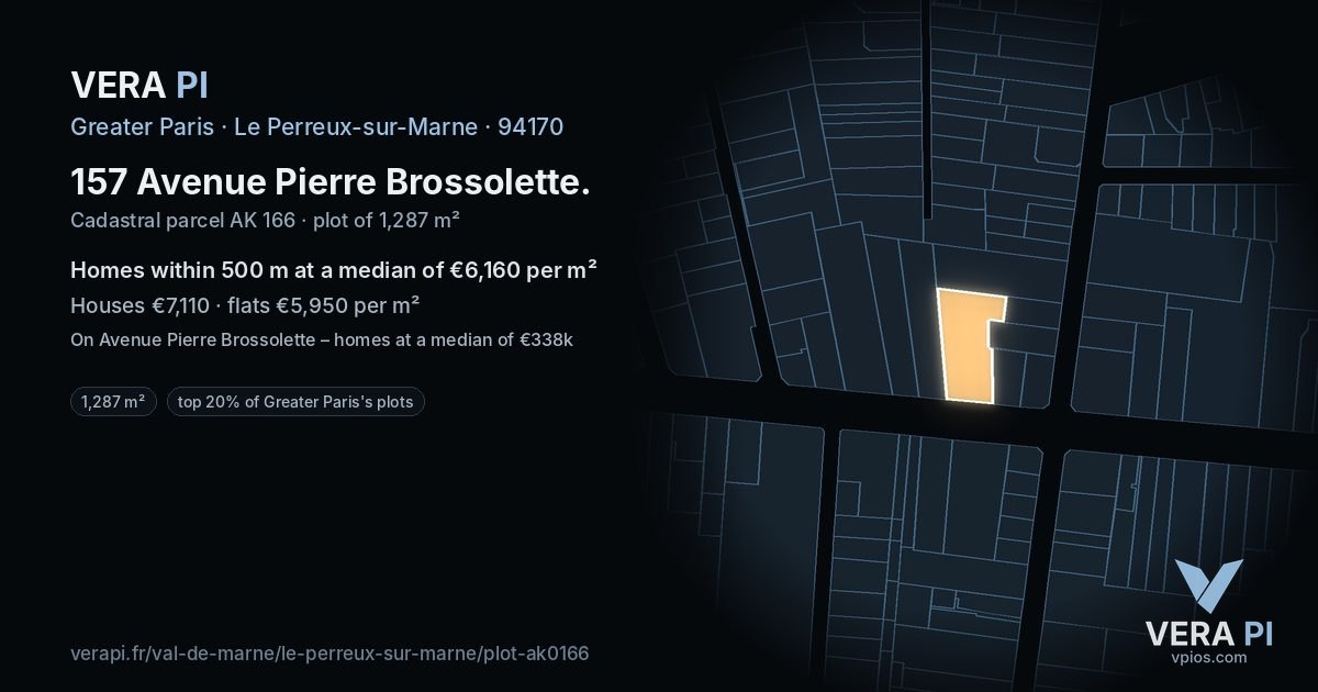 157 Avenue Pierre Brossolette, Le Perreux-sur-Marne at night – the plot lit, the parcels around coloured by the prices near them
