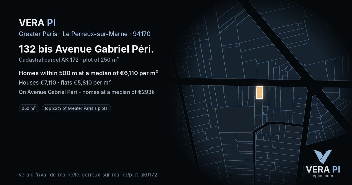 132 bis Avenue Gabriel Péri, Le Perreux-sur-Marne at night – the plot lit, the parcels around coloured by the prices near them