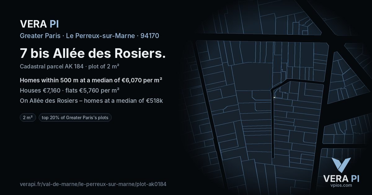 7 bis Allée des Rosiers, Le Perreux-sur-Marne at night – the plot lit, the parcels around coloured by the prices near them