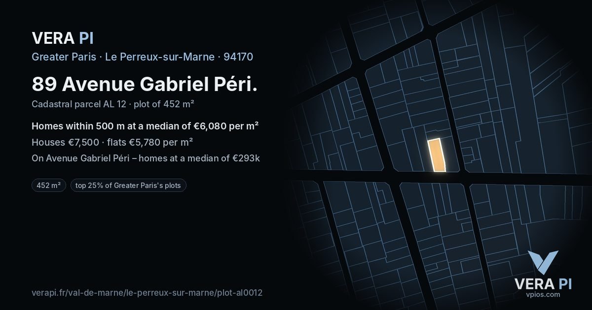 89 Avenue Gabriel Péri, Le Perreux-sur-Marne at night – the plot lit, the parcels around coloured by the prices near them