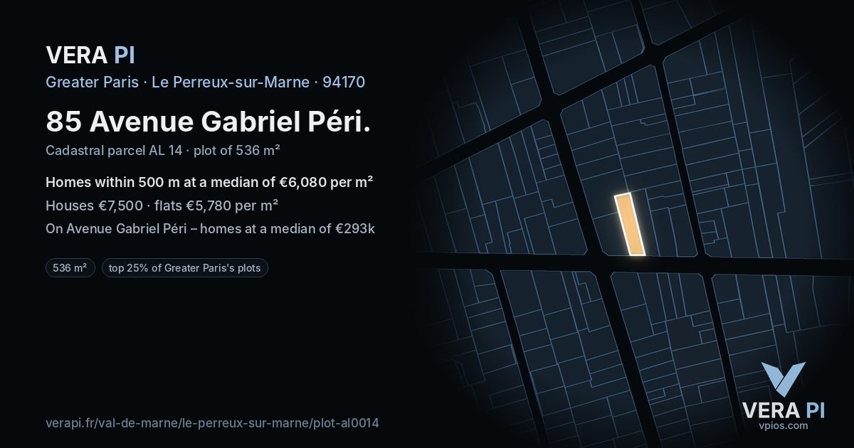 85 Avenue Gabriel Péri, Le Perreux-sur-Marne at night – the plot lit, the parcels around coloured by the prices near them