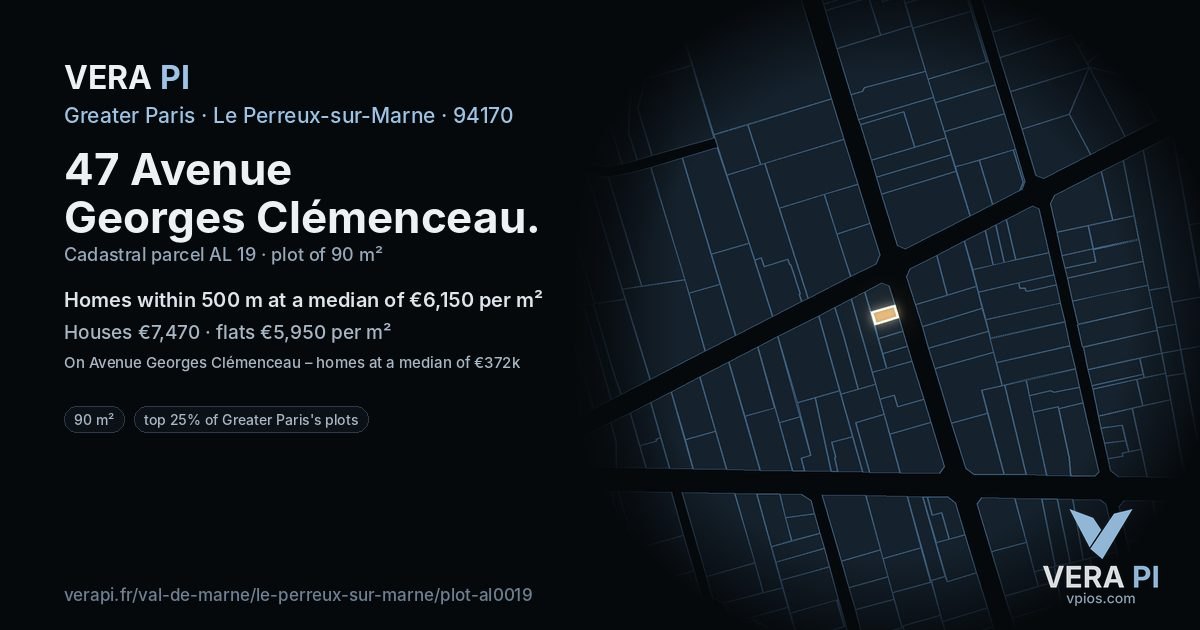 47 Avenue Georges Clémenceau, Le Perreux-sur-Marne at night – the plot lit, the parcels around coloured by the prices near them