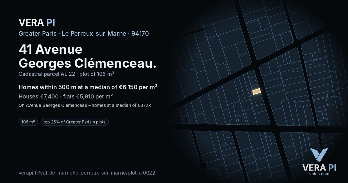 41 Avenue Georges Clémenceau, Le Perreux-sur-Marne at night – the plot lit, the parcels around coloured by the prices near them