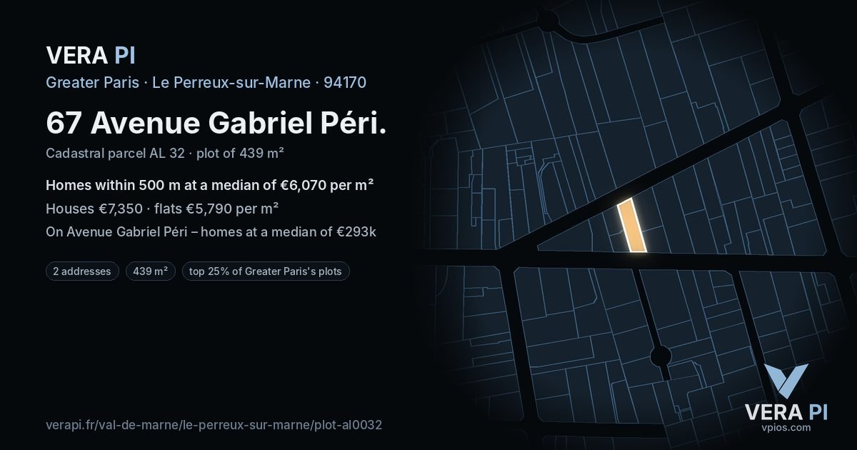 67 Avenue Gabriel Péri, Le Perreux-sur-Marne at night – the plot lit, the parcels around coloured by the prices near them