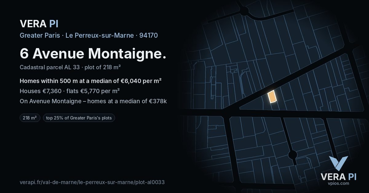6 Avenue Montaigne, Le Perreux-sur-Marne at night – the plot lit, the parcels around coloured by the prices near them