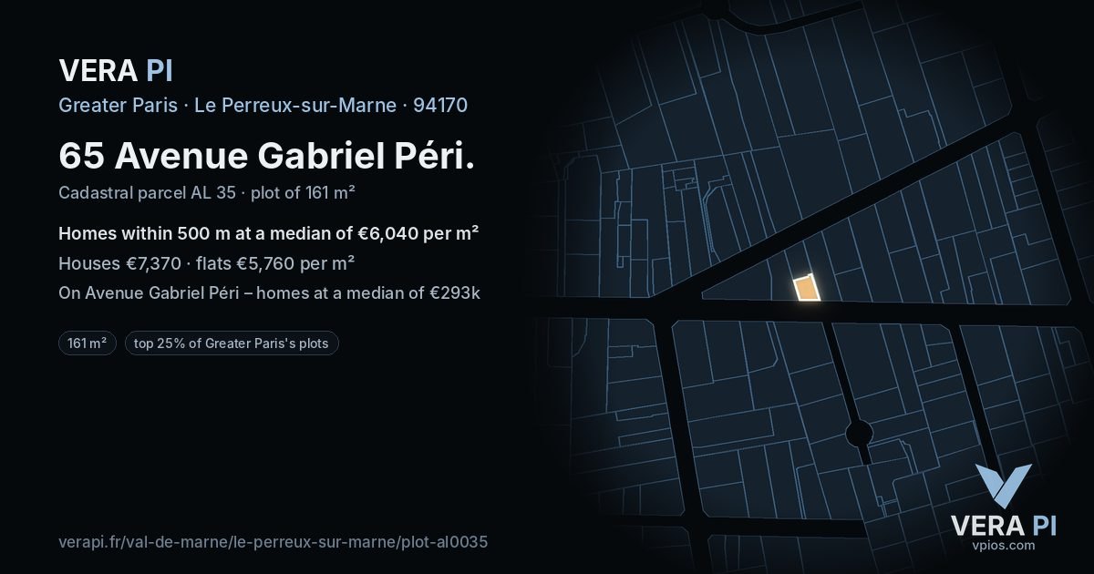 65 Avenue Gabriel Péri, Le Perreux-sur-Marne at night – the plot lit, the parcels around coloured by the prices near them