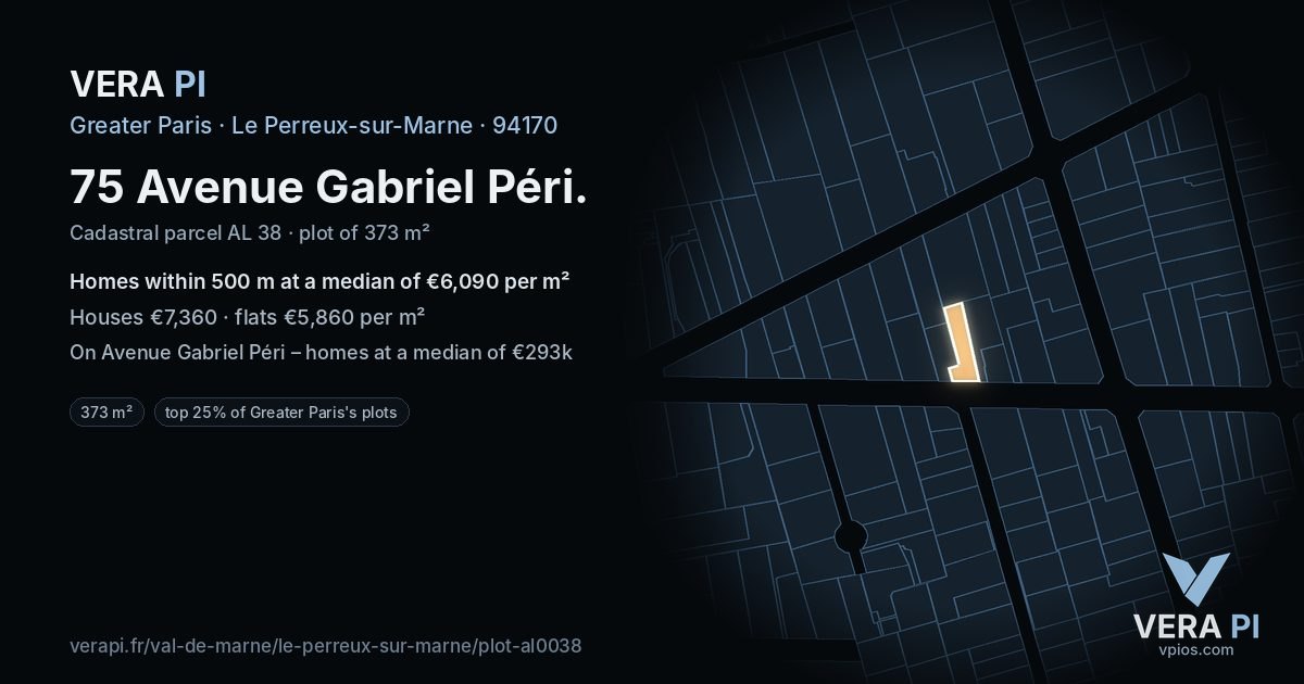75 Avenue Gabriel Péri, Le Perreux-sur-Marne at night – the plot lit, the parcels around coloured by the prices near them