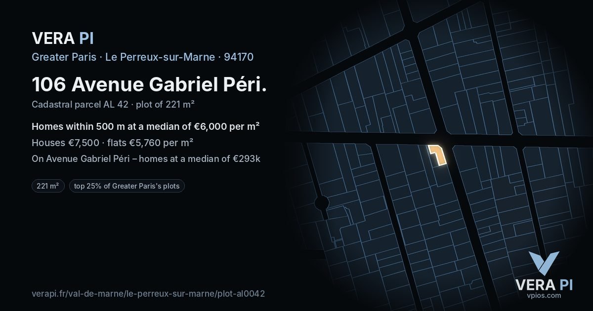 106 Avenue Gabriel Péri, Le Perreux-sur-Marne at night – the plot lit, the parcels around coloured by the prices near them