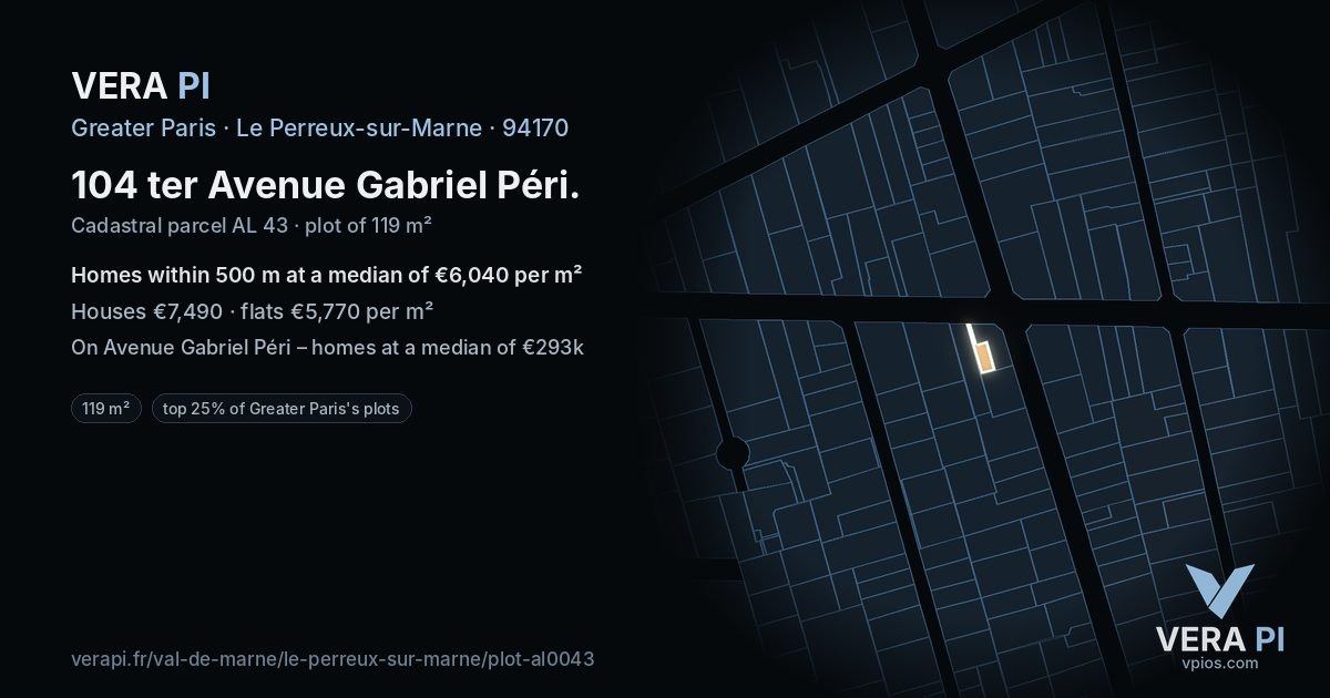 104 ter Avenue Gabriel Péri, Le Perreux-sur-Marne at night – the plot lit, the parcels around coloured by the prices near them