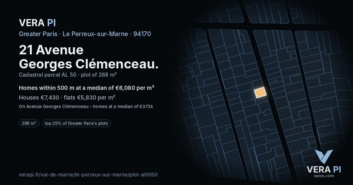 21 Avenue Georges Clémenceau, Le Perreux-sur-Marne at night – the plot lit, the parcels around coloured by the prices near them