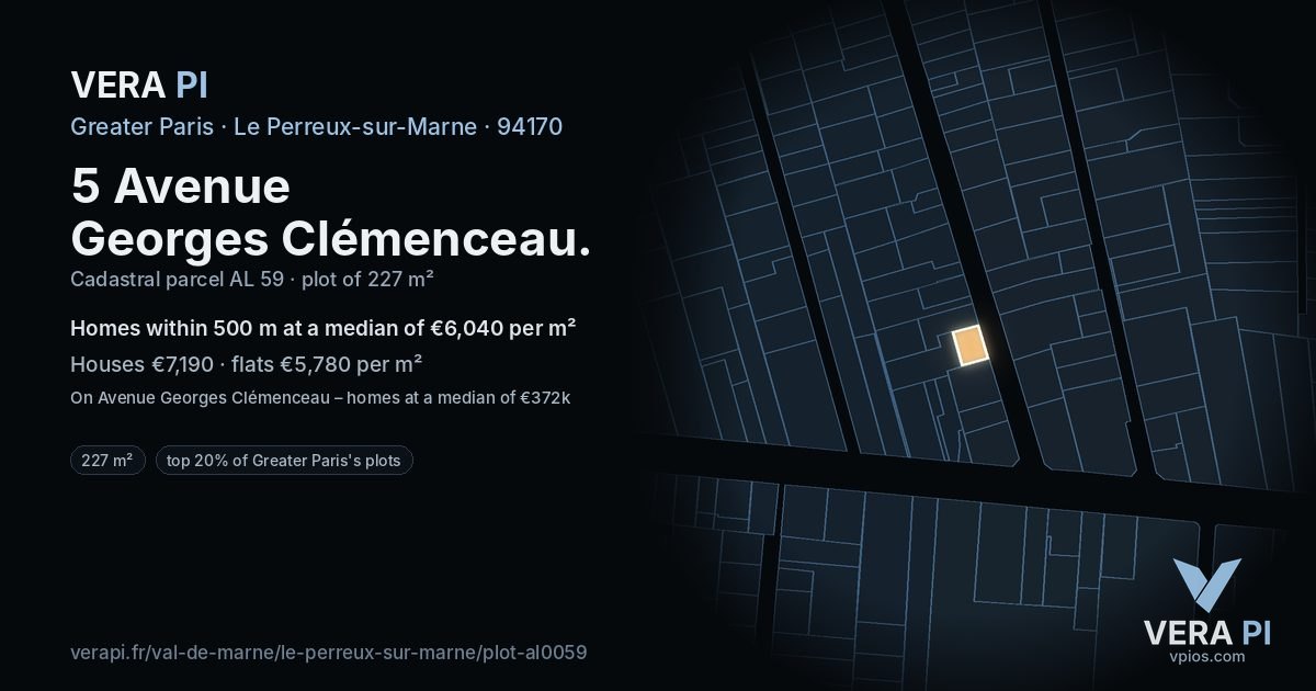 5 Avenue Georges Clémenceau, Le Perreux-sur-Marne at night – the plot lit, the parcels around coloured by the prices near them