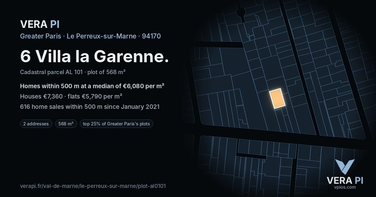 6 Villa la Garenne, Le Perreux-sur-Marne at night – the plot lit, the parcels around coloured by the prices near them