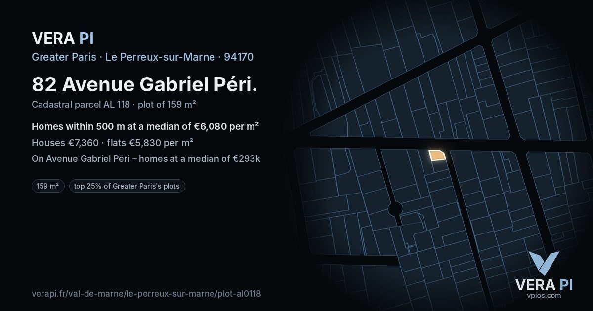 82 Avenue Gabriel Péri, Le Perreux-sur-Marne at night – the plot lit, the parcels around coloured by the prices near them