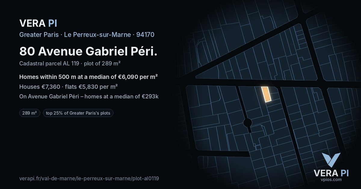 80 Avenue Gabriel Péri, Le Perreux-sur-Marne at night – the plot lit, the parcels around coloured by the prices near them
