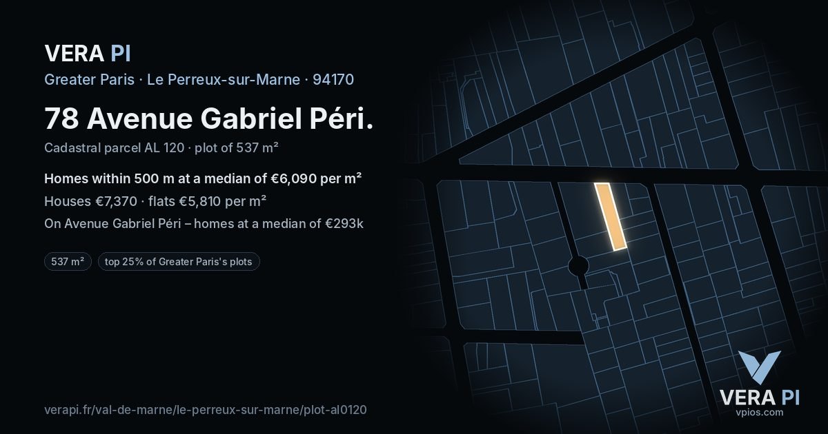 78 Avenue Gabriel Péri, Le Perreux-sur-Marne at night – the plot lit, the parcels around coloured by the prices near them